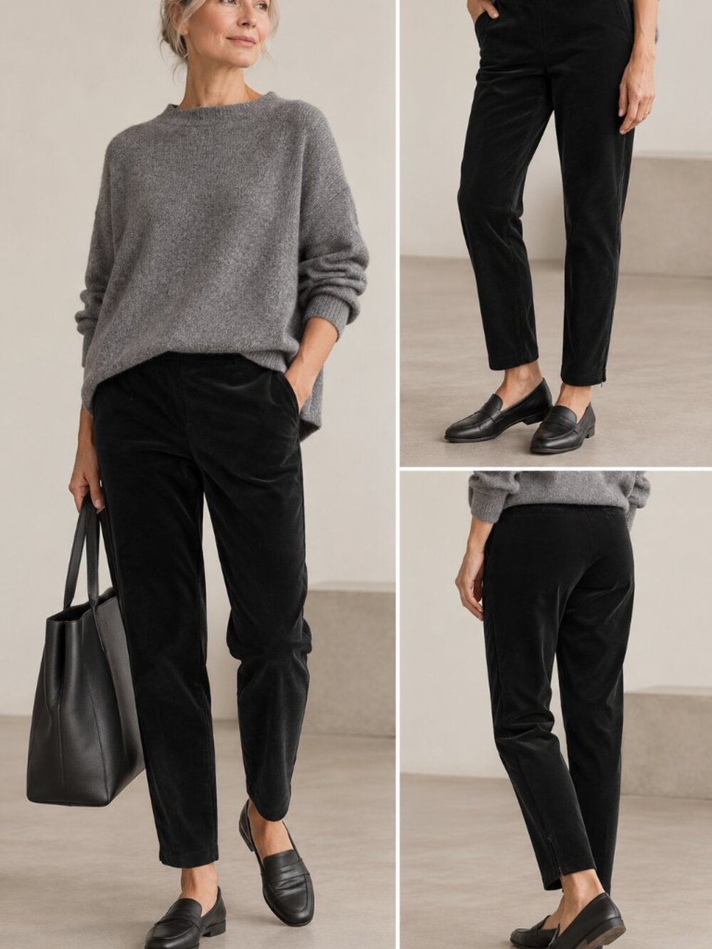 Eileen Fisher Organic Cotton Stretch Velveteen Slim Ankle Pants Black XL NWT
